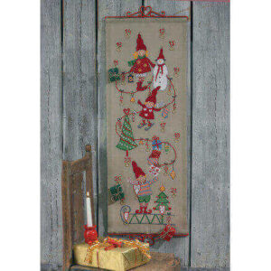 Broderikit Hør Julekalender Nisser med Kælk 35x94cm